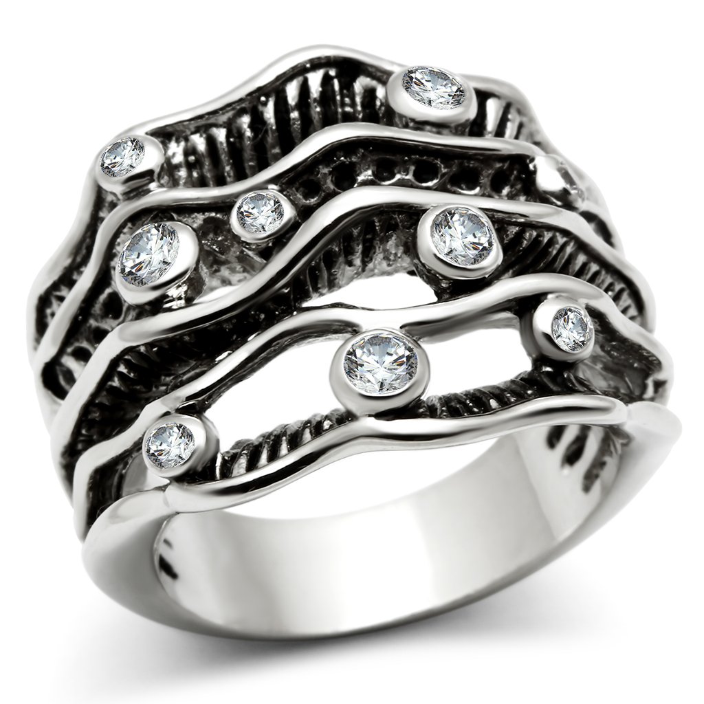 3W221 Rhodium Brass Ring featuring a clear AAA Grade CZ stone, showcasing its elegant design and luxurious finish.