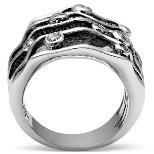 3W221 Rhodium Brass Ring featuring a clear AAA Grade CZ stone, showcasing its elegant design and luxurious finish.