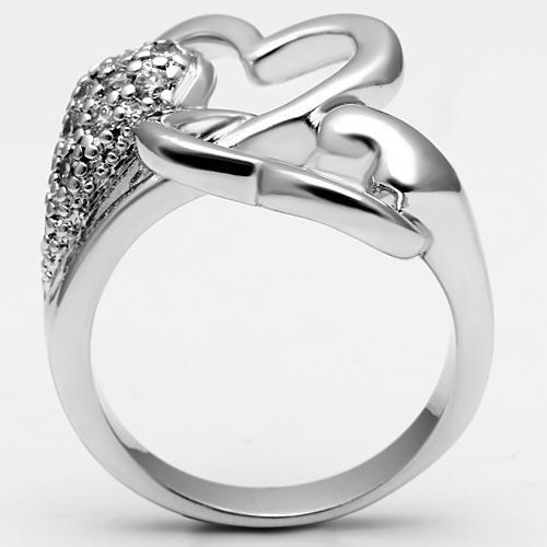 3W213 Rhodium Brass Ring featuring a clear AAA Grade CZ stone, showcasing its elegant design and luxurious finish.