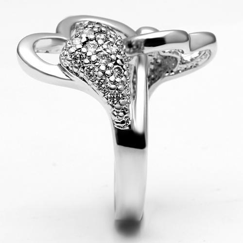 3W213 Rhodium Brass Ring featuring a clear AAA Grade CZ stone, showcasing its elegant design and luxurious finish.