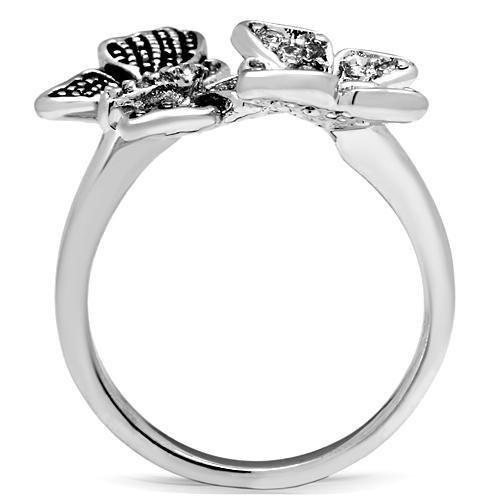 3W214 Rhodium Brass Ring featuring a clear AAA Grade CZ stone, showcasing its elegant design and high-quality finish.