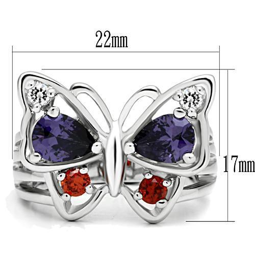 3W233 Rhodium Brass Ring featuring a multi-color AAA Grade CZ stone, showcasing elegance and style.