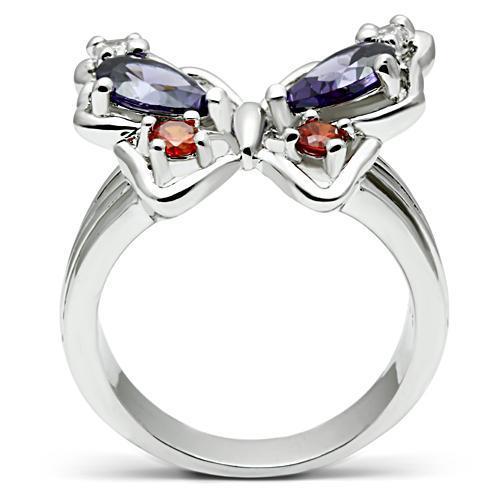 3W233 Rhodium Brass Ring featuring a multi-color AAA Grade CZ stone, showcasing elegance and style.