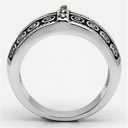 3W239 Rhodium Brass Ring featuring a black marcasite stone, showcasing an elegant design with a shiny finish.