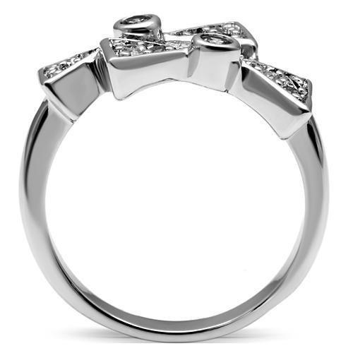 3W225 Rhodium Brass Ring featuring a clear AAA Grade CZ stone, showcasing its elegant design and luxurious finish.