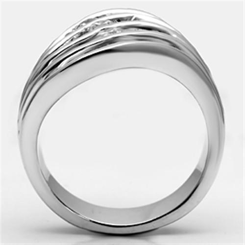 3W265 Rhodium Brass Ring featuring a clear AAA Grade CZ stone, showcasing its elegant design and shiny finish.