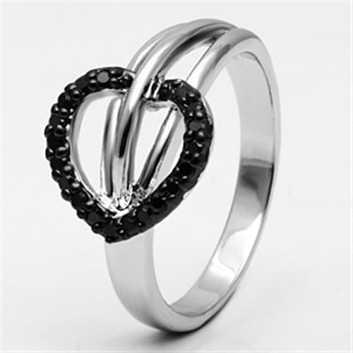 3W277 Rhodium and Ruthenium Brass Ring featuring AAA Grade CZ in Black Diamond, showcasing its elegant design and luxurious finish.