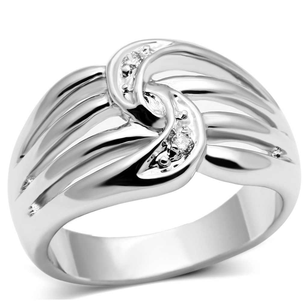 3W272 Rhodium Brass Ring featuring a clear AAA Grade CZ stone, showcasing its elegant design and luxurious finish.