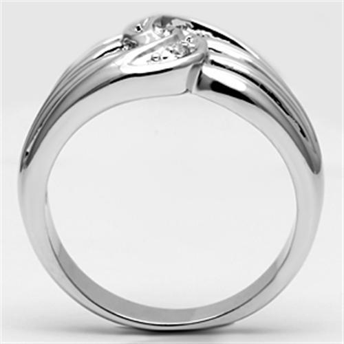 3W272 Rhodium Brass Ring featuring a clear AAA Grade CZ stone, showcasing its elegant design and luxurious finish.