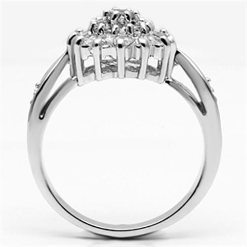 3W278 Rhodium Brass Ring featuring a clear AAA Grade CZ stone, showcasing its elegant design and polished finish.