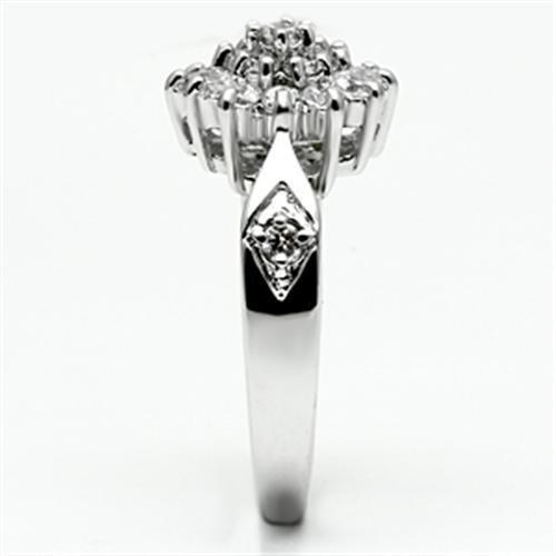 3W278 Rhodium Brass Ring featuring a clear AAA Grade CZ stone, showcasing its elegant design and polished finish.