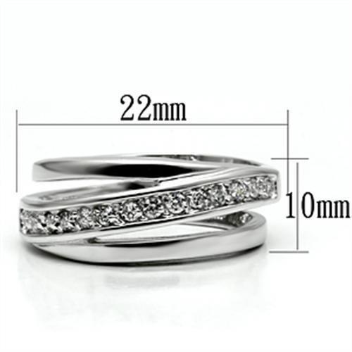 3W284 Rhodium Brass Ring featuring a clear AAA Grade CZ stone, showcasing its elegant design and shiny finish.