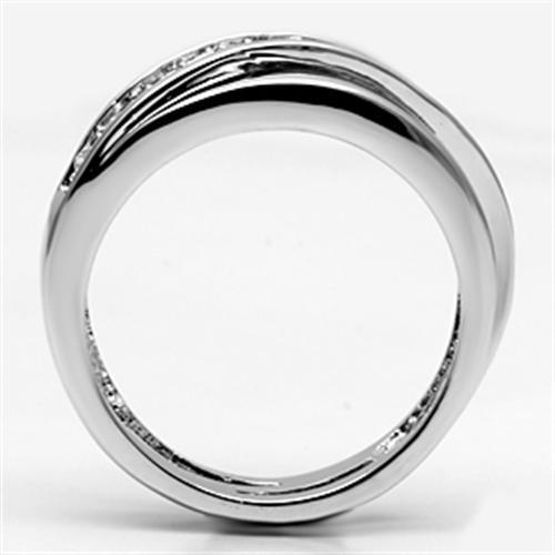 3W284 Rhodium Brass Ring featuring a clear AAA Grade CZ stone, showcasing its elegant design and shiny finish.