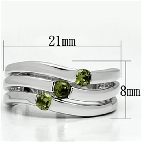 3W289 Rhodium Brass Ring featuring AAA Grade CZ in vibrant Olivine color, showcasing its elegant design and craftsmanship.