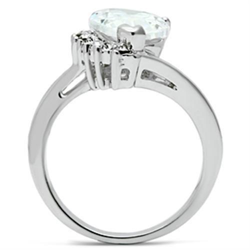 3W292 Rhodium Brass Ring featuring a clear AAA Grade CZ stone, showcasing its elegant design and polished finish.