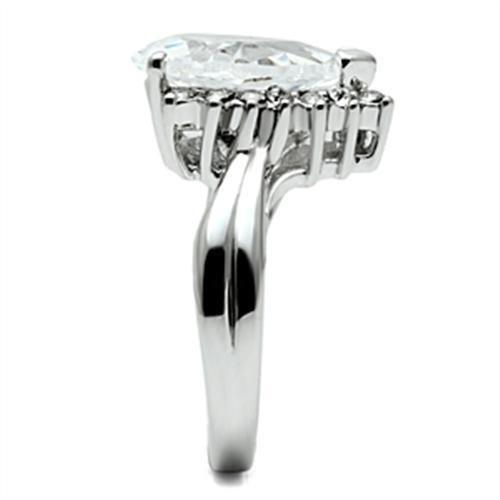 3W292 Rhodium Brass Ring featuring a clear AAA Grade CZ stone, showcasing its elegant design and polished finish.