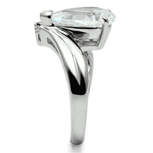 3W292 Rhodium Brass Ring featuring a clear AAA Grade CZ stone, showcasing its elegant design and polished finish.