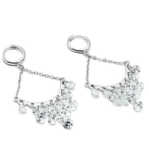 Elegant 3W300 Rhodium Brass Earrings featuring AAA Grade Clear CZ stone, showcasing a luxurious design.