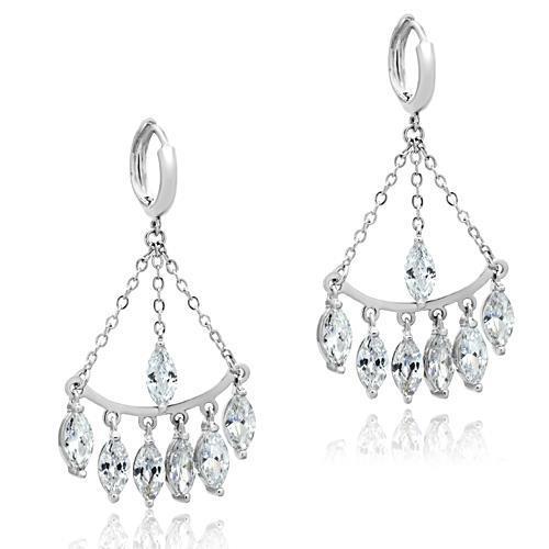 Elegant 3W301 Rhodium Brass Earrings featuring AAA Grade CZ in Clear, showcasing their stunning design and sparkle.