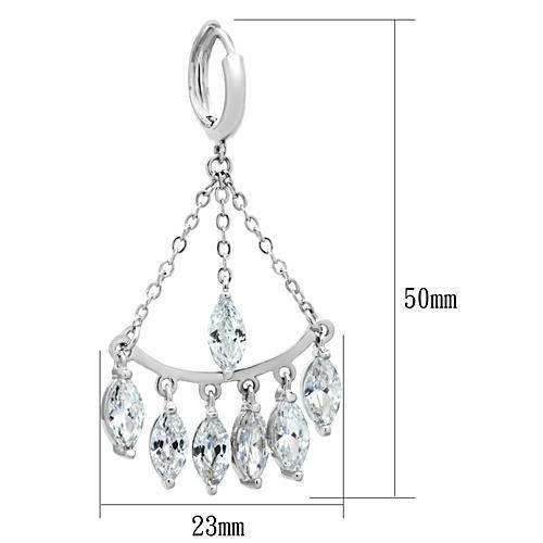 Elegant 3W301 Rhodium Brass Earrings featuring AAA Grade CZ in Clear, showcasing their stunning design and sparkle.