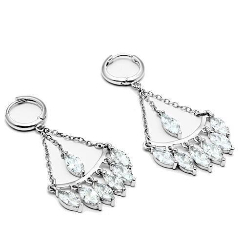 Elegant 3W301 Rhodium Brass Earrings featuring AAA Grade CZ in Clear, showcasing their stunning design and sparkle.