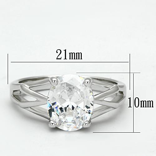 3W308 Rhodium Brass Ring featuring a clear AAA Grade CZ stone, elegantly designed with a shiny finish.