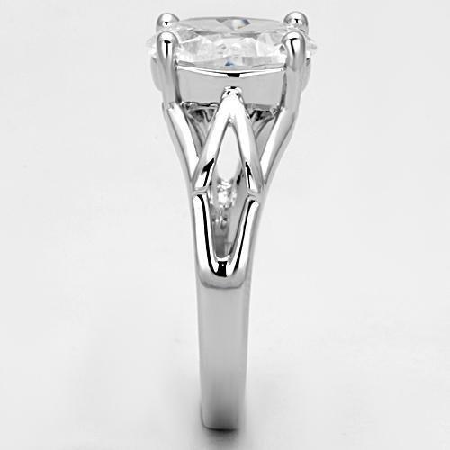 3W308 Rhodium Brass Ring featuring a clear AAA Grade CZ stone, elegantly designed with a shiny finish.