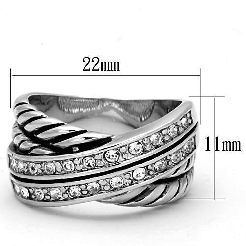 3W311 Rhodium Brass Ring featuring a clear top grade crystal, showcasing its elegant design and shiny finish.