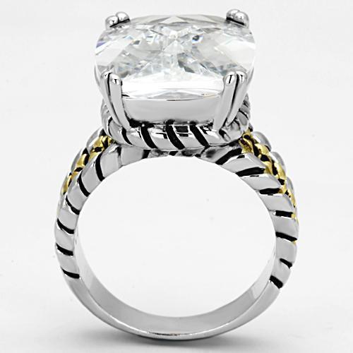 3w316 Reverse Two-Tone Brass Ring featuring a clear AAA Grade CZ stone, showcasing its elegant design and craftsmanship.