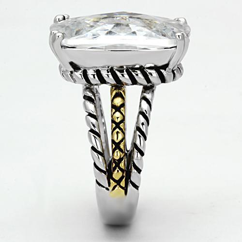 3w316 Reverse Two-Tone Brass Ring featuring a clear AAA Grade CZ stone, showcasing its elegant design and craftsmanship.