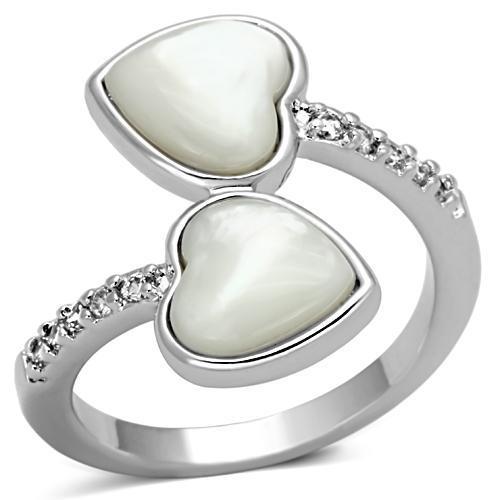 3w317 Rhodium Brass Ring featuring a white conch precious stone, showcasing its elegant design and shiny finish.