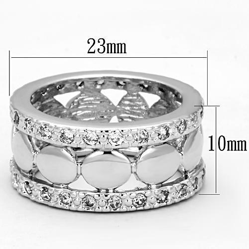 3w319 Rhodium Brass Ring featuring a clear AAA Grade CZ stone, showcasing its elegant design and luxurious finish.