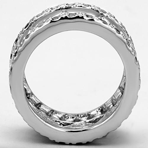 3w319 Rhodium Brass Ring featuring a clear AAA Grade CZ stone, showcasing its elegant design and luxurious finish.