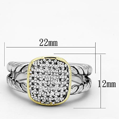 3W322 Reverse Two-Tone Brass Ring featuring a clear AAA Grade CZ stone, showcasing its elegant design and polished finish.