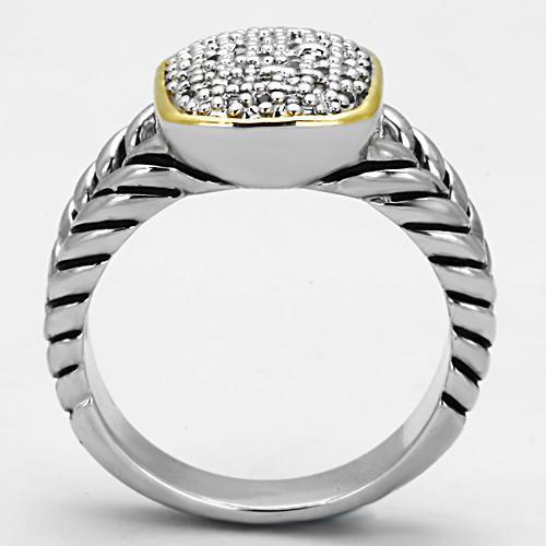 3W322 Reverse Two-Tone Brass Ring featuring a clear AAA Grade CZ stone, showcasing its elegant design and polished finish.