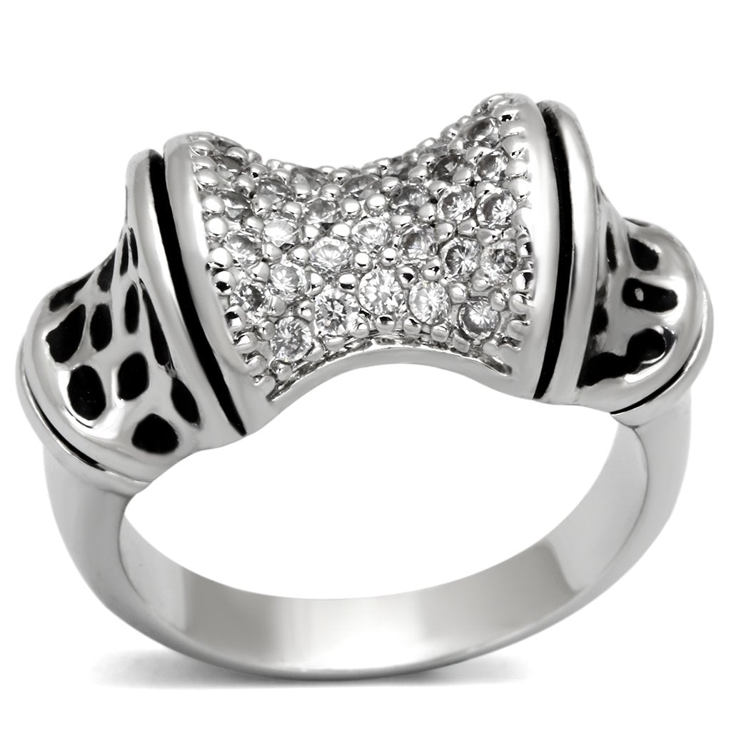 3W324 Rhodium Brass Ring featuring a clear AAA Grade CZ stone, showcasing its elegant design and luxurious finish.