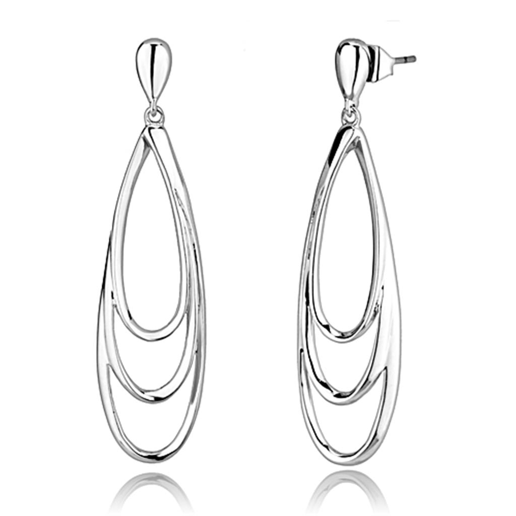 Elegant 3W349 Rhodium Brass Earrings with a minimalist design, showcasing a shiny finish and lightweight structure.