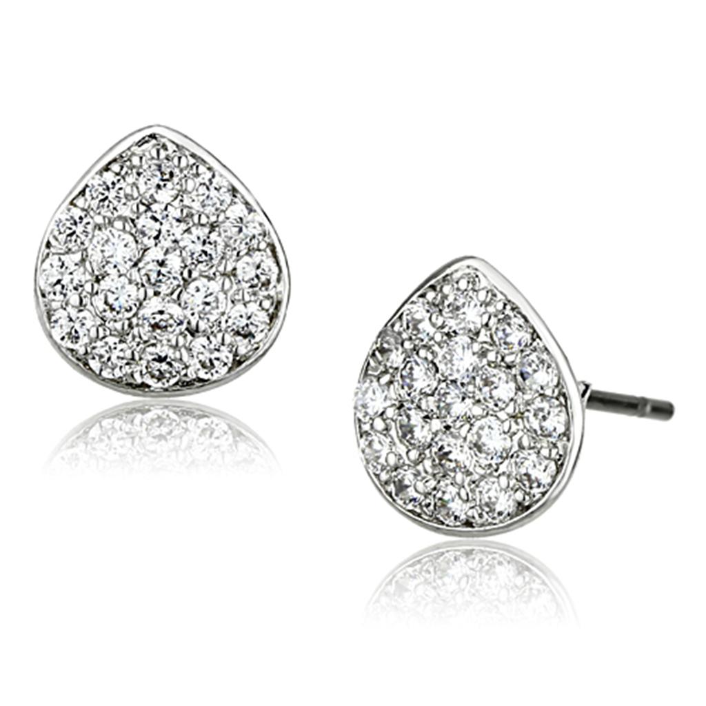 3W352 Rhodium Brass Earrings featuring AAA Grade Clear CZ stone, showcasing elegance and sparkle.