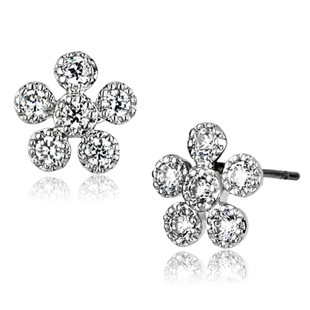 Elegant 3W359 Rhodium Brass Earrings featuring AAA Grade Clear CZ, showcasing a brilliant sparkle and lightweight design.