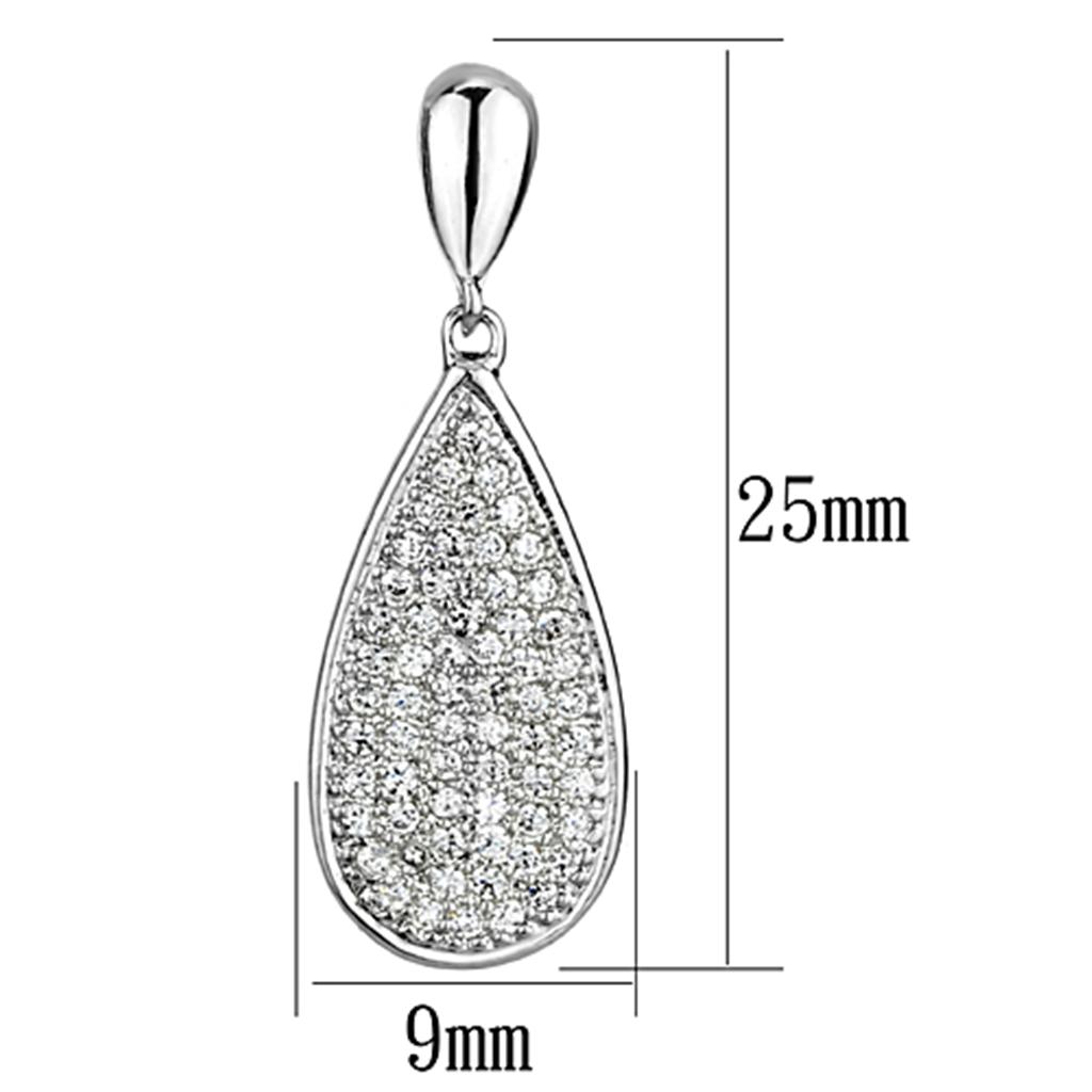 3W380 Rhodium Brass Earrings featuring AAA Grade Clear CZ, showcasing their elegant design and sparkling center stone.