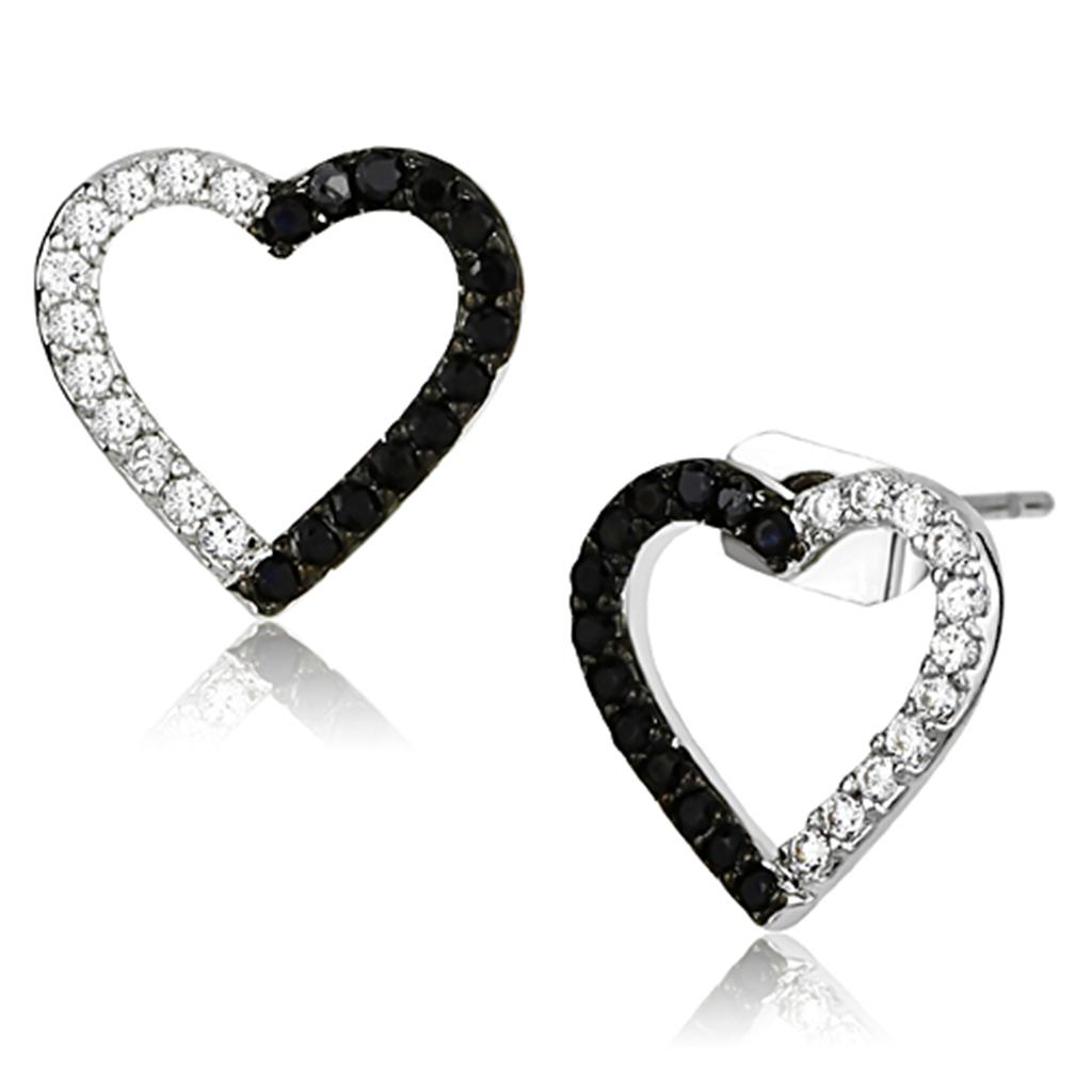 3W381 Rhodium and Ruthenium Brass Earrings featuring AAA Grade CZ in Jet color, showcasing elegance and sophistication.