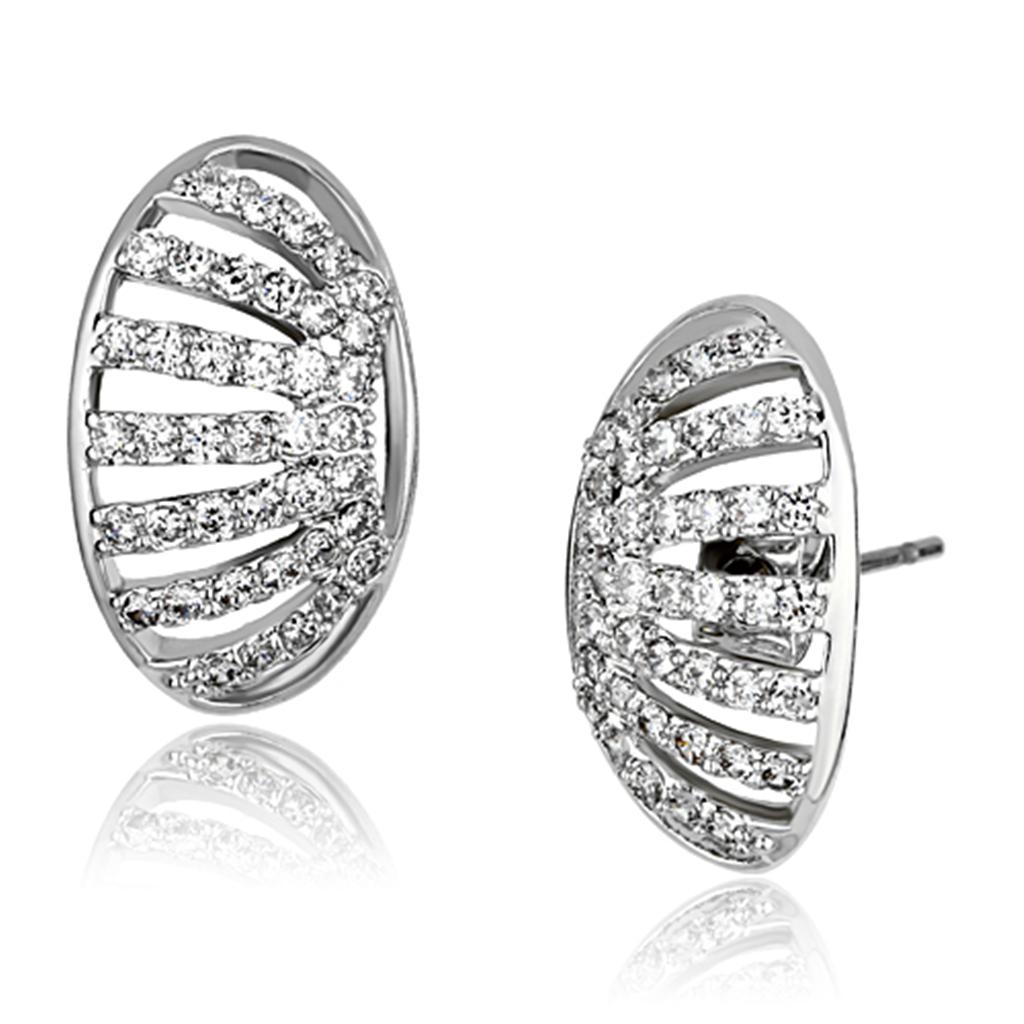 3W393 Rhodium Brass Earrings featuring AAA Grade CZ stones, showcasing their elegant design and clear sparkle.