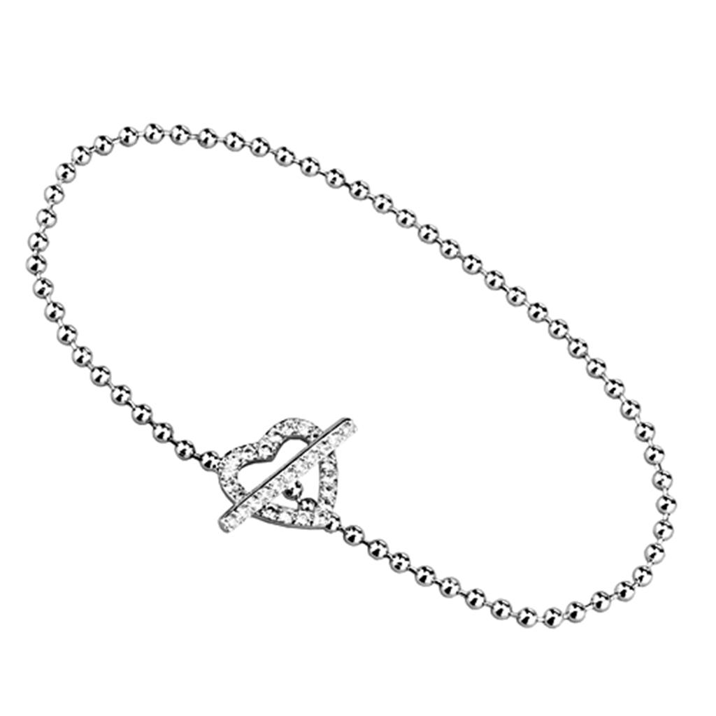 3W404 Rhodium Brass Bracelet featuring a clear AAA Grade CZ stone, showcasing its elegant design and luxurious finish.