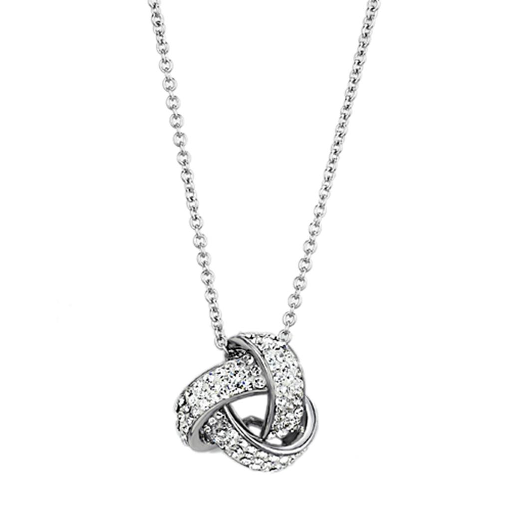 3W408 Rhodium Brass Necklace featuring a clear top grade crystal, showcasing its elegant design and luxurious finish.