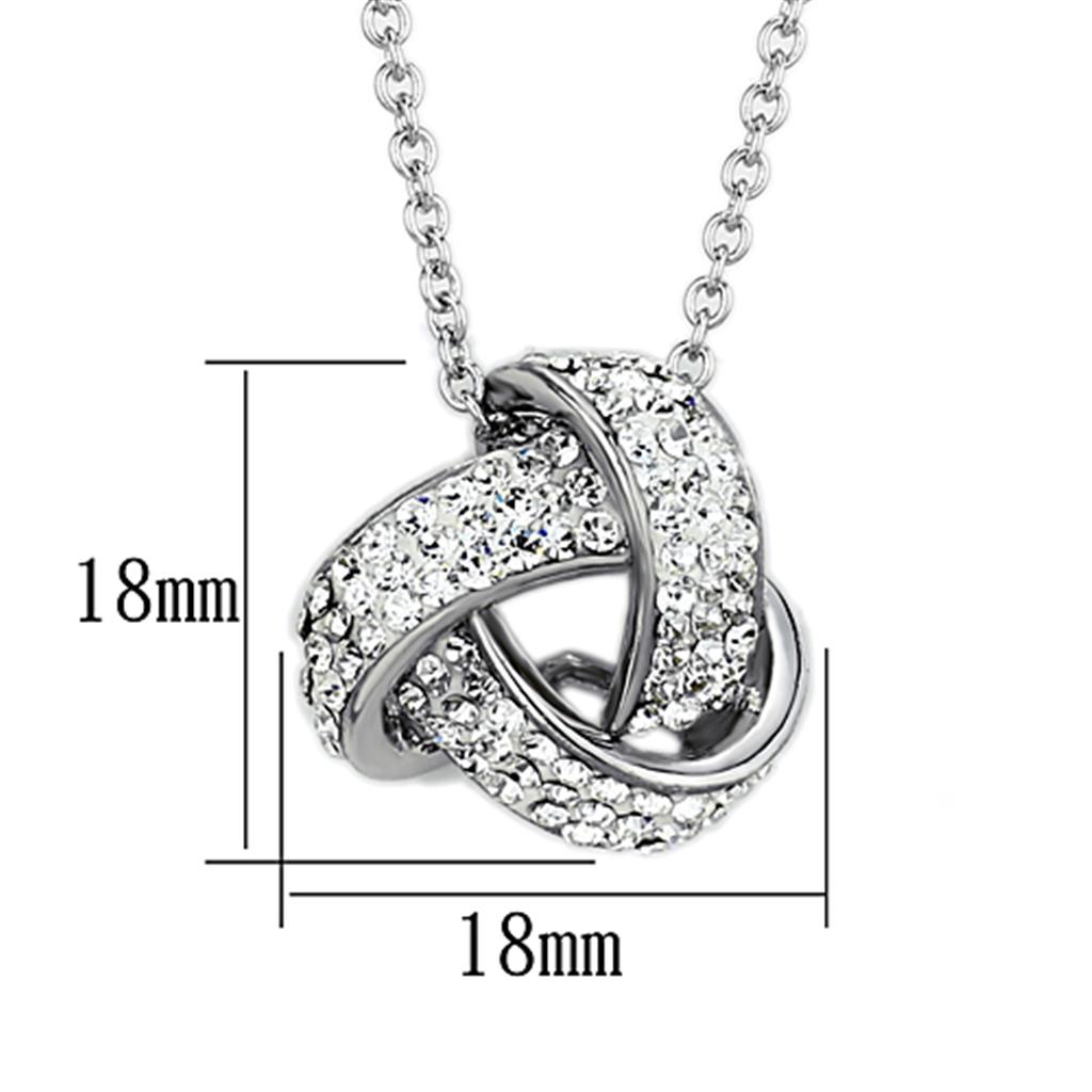 3W408 Rhodium Brass Necklace featuring a clear top grade crystal, showcasing its elegant design and luxurious finish.