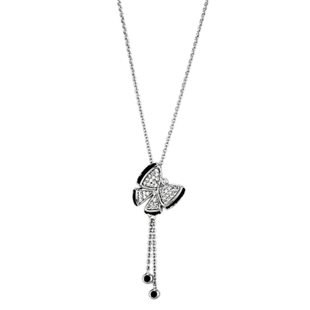 3W441 Rhodium and Ruthenium Brass Necklace featuring AAA Grade CZ in black diamond color, elegantly designed for any occasion.