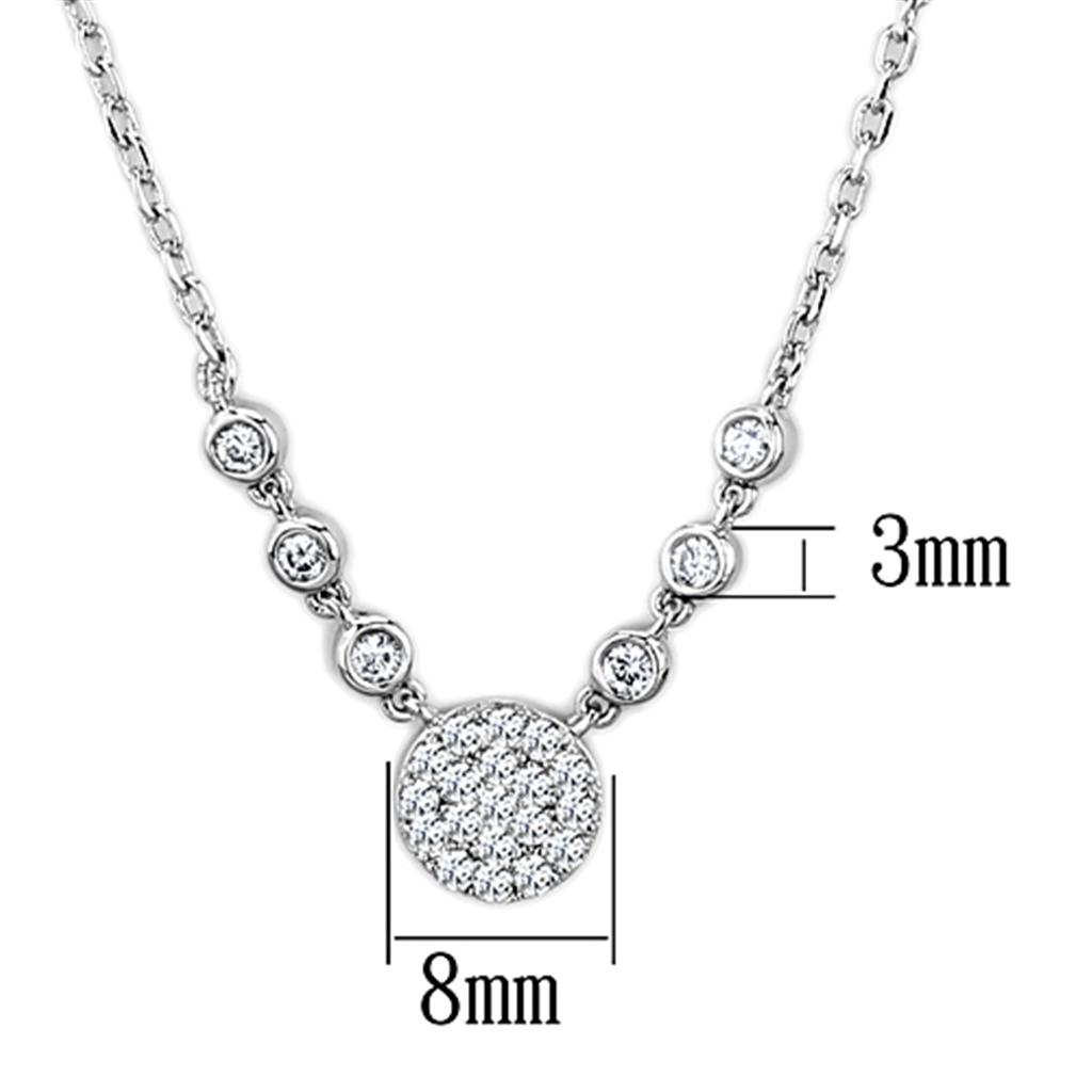 3W417 Rhodium Brass Necklace featuring a clear AAA Grade CZ stone, elegantly designed for versatile wear.