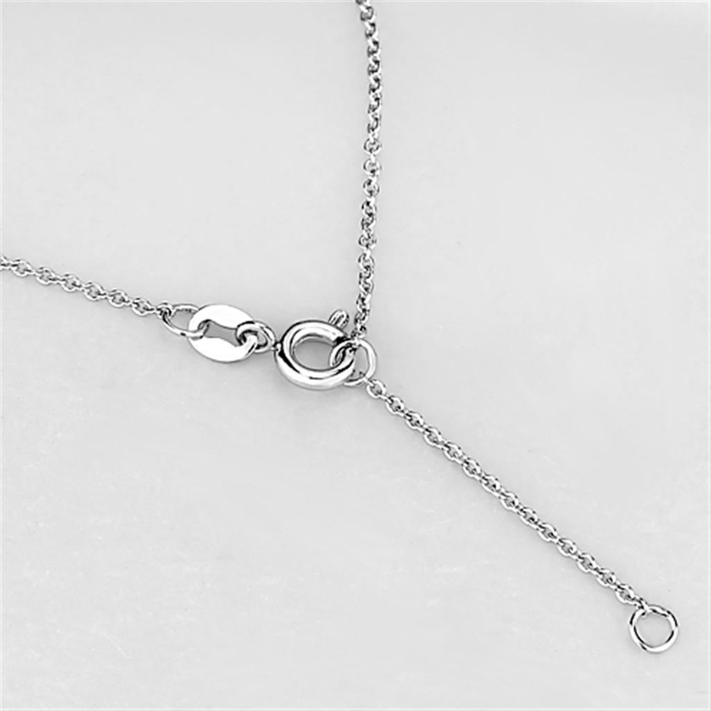 3W417 Rhodium Brass Necklace featuring a clear AAA Grade CZ stone, elegantly designed for versatile wear.