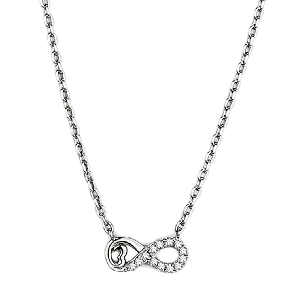 3W418 Rhodium Brass Necklace featuring AAA Grade Clear CZ, showcasing its elegant design and sparkling center stone.