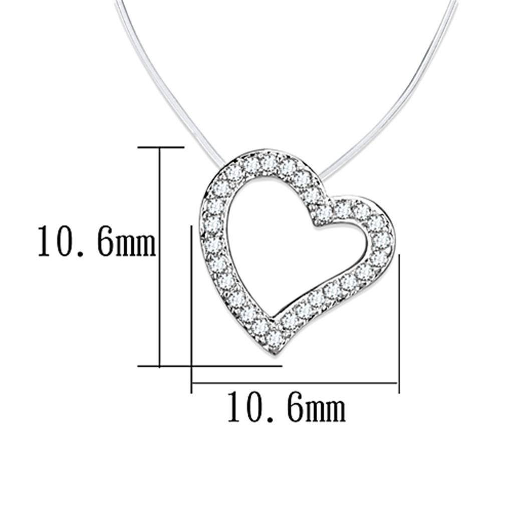 3W420 Rhodium Brass Necklace featuring a clear AAA Grade CZ stone, showcasing its elegant design and luxurious finish.